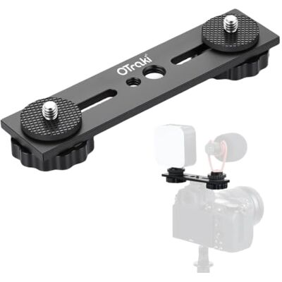 OTraki Dual Camera Mount 5 Inch (12.7 cm), Black Aluminium Dual Camera Mount with 1/4 Inch and 3/8 Inch Screws, Non-slip Tripod with Double Claw for Cameras OTraki Dual Camera Mount 5 Inch (12.7 cm), Black Aluminium Dual Camera Mount with 1/4 Inch and 3/8 Inch Screws, Non-slip Tripod with Double Claw for Cameras