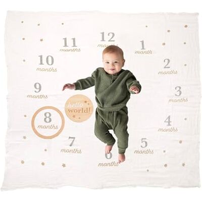 Pearhead Baby Monthly Milestone Blanket, 1 to 12 Months, Infant Milestone Markers, Best Photography Backdrop Photo Prop for Newborn, Includes Wooden Photo Props Pearhead Baby Monthly Milestone Blanket, 1 to 12 Months, Infant Milestone Markers, Best Photography Backdrop Photo Prop for Newborn, Includes Wooden Photo Props