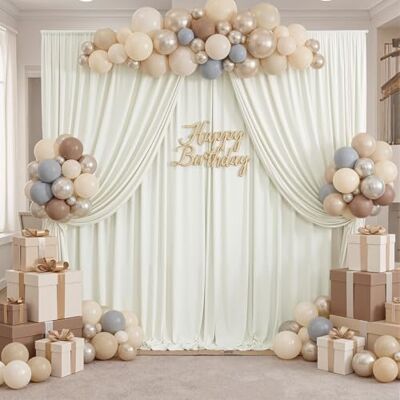 NSSONBEN 10ft x 8ft Ivory Backdrop Curtain for Parties, Polyester Photo Backdrop Drapes for Wedding Birthday Baby Shower Party Photography Background Home Decor NSSONBEN 10ft x 8ft Ivory Backdrop Curtain for Parties, Polyester Photo Backdrop Drapes for Wedding Birthday Baby Shower Party Photography Background Home Decor