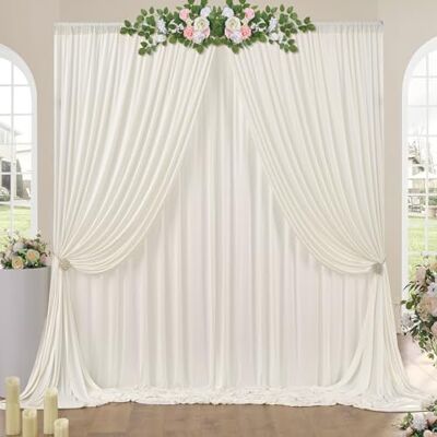 NSSONBEN 10ft x 10ft Wrinkle Free Ivory Backdrop Curtains for Parties, Polyester Photo Backdrop Drapes 2 Panels 5x10ft Background for Wedding Birthday Baby Shower Party NSSONBEN 10ft x 10ft Wrinkle Free Ivory Backdrop Curtains for Parties, Polyester Photo Backdrop Drapes 2 Panels 5x10ft Background for Wedding Birthday Baby Shower Party