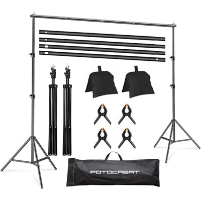 FOTOCREAT Backdrop Stand Kit 6.5x10ft Adjustable Photography Photo Studio Background Support System with Carry Bag and,4 Backdrop Clip for Photoshoot,Parties,Wedding,Birthday,Baby Photo Shoot FOTOCREAT Backdrop Stand Kit 6.5x10ft Adjustable Photography Photo Studio Background Support System with Carry Bag and,4 Backdrop Clip for Photoshoot,Parties,Wedding,Birthday,Baby Photo Shoot