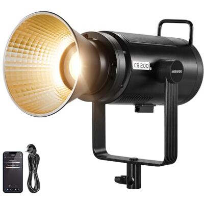 NEEWER CB200B 210W LED Video Light with 2.4G/APP Remote Control, All Metal Bi Color COB Continuous Output Lighting with Bowens Mount 90000Lux/1m 2700K-6500K CRI/TLCI97+ 12 Effects for Video Recording NEEWER CB200B 210W LED Video Light with 2.4G/APP Remote Control, All Metal Bi Color COB Continuous Output Lighting with Bowens Mount 90000Lux/1m 2700K-6500K CRI/TLCI97+ 12 Effects for Video Recording