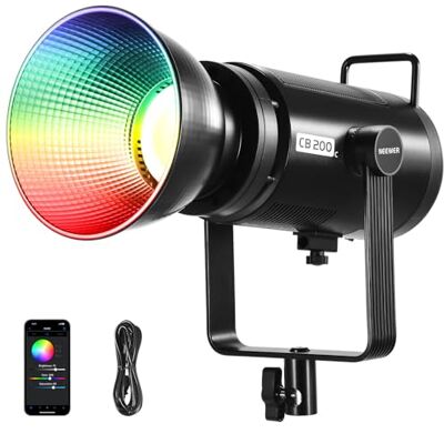 NEEWER CB200C 200W RGBWW COB LED Video Light, APP/2.4G 360° Color 2500K-7500K (Duv±0.0003) 23000lux/m Bowens Metal Shell Silent Continuous Output Lighting TLCI/CRI97+ for Photography Video Recording NEEWER CB200C 200W RGBWW COB LED Video Light, APP/2.4G 360° Color 2500K-7500K (Duv±0.0003) 23000lux/m Bowens Metal Shell Silent Continuous Output Lighting TLCI/CRI97+ for Photography Video Recording