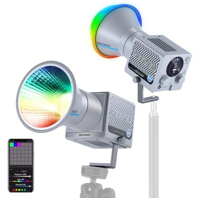 NEEWER HS60C Pro 60W Portable RGB LED Video Light, APP DMX/Panel Control/Custom Effects/Light Group 8700Lx/1m 2700-6500K CRI97+ COB Continuous Output Lighting for Video Recording Studio Photography NEEWER HS60C Pro 60W Portable RGB LED Video Light, APP DMX/Panel Control/Custom Effects/Light Group 8700Lx/1m 2700-6500K CRI97+ COB Continuous Output Lighting for Video Recording Studio Photography