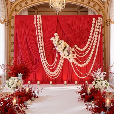 NSSONBEN 30ftx10ft Wrinkle Free Red Backdrop Curtains for Parties, 6 Panels 5x10ft Silky Polyester Photo Backdrop Drapes for Wedding Birthday Christmas Party Photography Background NSSONBEN 30ftx10ft Wrinkle Free Red Backdrop Curtains for Parties, 6 Panels 5x10ft Silky Polyester Photo Backdrop Drapes for Wedding Birthday Christmas Party Photography Background