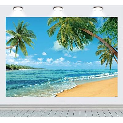 INRUI Tropical Beach Photography Background Summer Palm Trees Backdrop Blue Sea Sky Sunshine Luau Themed Party Decoration (7x5FT) INRUI Tropical Beach Photography Background Summer Palm Trees Backdrop Blue Sea Sky Sunshine Luau Themed Party Decoration (7x5FT)