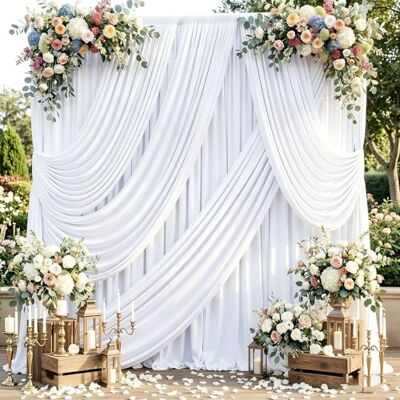 NSSONBEN 20ft x 10ft Wrinkle Free White Backdrop Curtains for Parties, Polyester Photo Backdrop Drapes 4 Panels 5x10ft for Wedding Graduation Birthday Party Photography Background NSSONBEN 20ft x 10ft Wrinkle Free White Backdrop Curtains for Parties, Polyester Photo Backdrop Drapes 4 Panels 5x10ft for Wedding Graduation Birthday Party Photography Background