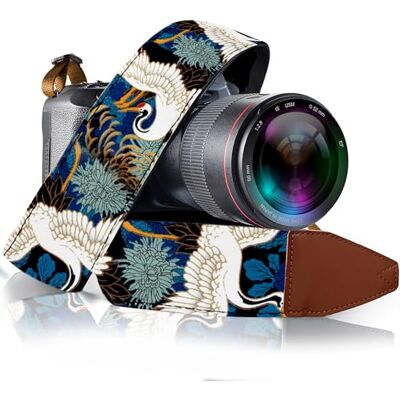 Art Tribute Camera Strap Blue Crane Gold Foil Style Vintage for All DSLR Camera. Embroidered Elegant Universal Neck & Shoulder Strap, Floral Pattern for Men & Women Photographers Art Tribute Camera Strap Blue Crane Gold Foil Style Vintage for All DSLR Camera. Embroidered Elegant Universal Neck & Shoulder Strap, Floral Pattern for Men & Women Photographers