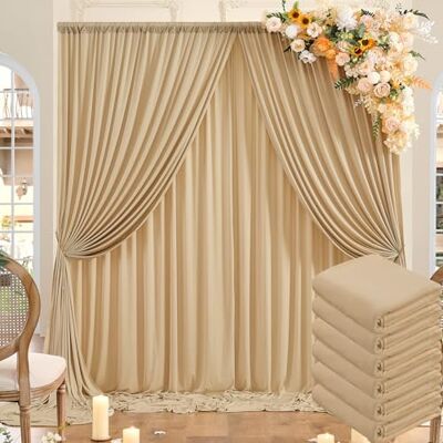 NSSONBEN 30ft x 10ft Wrinkle Free Beige Backdrop Curtains for Parties, 6 Panels 5x10ft Thick Polyester Photo Backdrop Drapes for Wedding Birthday Party Photography Background Stand NSSONBEN 30ft x 10ft Wrinkle Free Beige Backdrop Curtains for Parties, 6 Panels 5x10ft Thick Polyester Photo Backdrop Drapes for Wedding Birthday Party Photography Background Stand