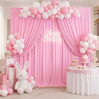 NSSONBEN 20ft x 10ft Wrinkle Free Pink Backdrop Curtains for Parties, Polyester Backdrop Drapes for Girls Birthday Wedding Photography Background Baby Shower NSSONBEN 20ft x 10ft Wrinkle Free Pink Backdrop Curtains for Parties, Polyester Backdrop Drapes for Girls Birthday Wedding Photography Background Baby Shower