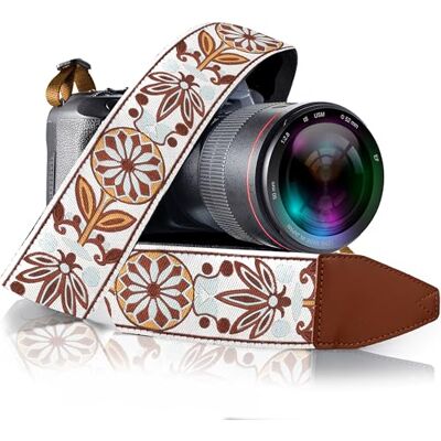 Art Tribute White Woven Vintage Camera Strap Belt For All DSLR Camera. Embroidered Elegant Universal DSLR Strap, Floral Pattern Neck Shoulder Camera Strap for Canon, Nikon,Pentax, Sony,Fujifilm and Digital Camera Art Tribute White Woven Vintage Camera Strap Belt For All DSLR Camera. Embroidered Elegant Universal DSLR Strap, Floral Pattern Neck Shoulder Camera Strap for Canon, Nikon,Pentax, Sony,Fujifilm and Digital Camera
