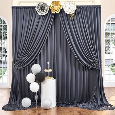 NSSONBEN 20ft x 10ft Wrinkle Free Charcoal Backdrop Curtain for Parties, 4 Panels 5x10ft Silky Polyester Photo Backdrop Drapes for Wedding Birthday Party Photography Background NSSONBEN 20ft x 10ft Wrinkle Free Charcoal Backdrop Curtain for Parties, 4 Panels 5x10ft Silky Polyester Photo Backdrop Drapes for Wedding Birthday Party Photography Background