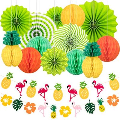 Whaline Summer Party Decoration Set Hanging Paper Fans Pineapple and Flamingo Flower Garland Banner for Hawaiian Luau Beach Birthday Wedding Photo Backdrop Whaline Summer Party Decoration Set Hanging Paper Fans Pineapple and Flamingo Flower Garland Banner for Hawaiian Luau Beach Birthday Wedding Photo Backdrop