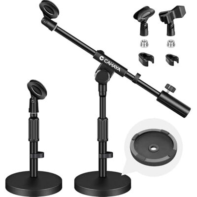 CAHAYA Desktop Microphone Stand Heavy Duty Table Mic Mount Black CY0360 Space-Saving Base With 2 Clips 3/8" To 5/8" Metal Screw Adapter For Podcast Recording Streaming Office Conference CAHAYA Desktop Microphone Stand Heavy Duty Table Mic Mount Black CY0360 Space-Saving Base With 2 Clips 3/8" To 5/8" Metal Screw Adapter For Podcast Recording Streaming Office Conference