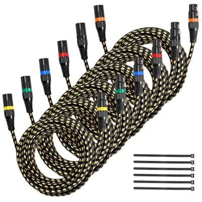 VEVOR XLR Cable 25 ft, 6 Pack, Shielded Balanced DMX Male to Female Microphone Cables, Gold-Plated 3-Pin XLR Mic Speaker Cord Wires, for Stage Lighting, Microphones, Amplifier, Mixer, Speaker Systems VEVOR XLR Cable 25 ft, 6 Pack, Shielded Balanced DMX Male to Female Microphone Cables, Gold-Plated 3-Pin XLR Mic Speaker Cord Wires, for Stage Lighting, Microphones, Amplifier, Mixer, Speaker Systems