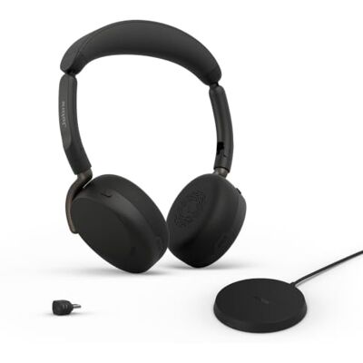 Jabra Evolve3 65 Flex Wireless Bluetooth Headset with Mic, UC, USB-C Dual-Ear, On-Ear, USB-C Adapter, Wireless Charging Stand, On-the-Go Headphones with ANC, Foldable Design, 80h Battery, Black Jabra Evolve3 65 Flex Wireless Bluetooth Headset with Mic, UC, USB-C Dual-Ear, On-Ear, USB-C Adapter, Wireless Charging Stand, On-the-Go Headphones with ANC, Foldable Design, 80h Battery, Black