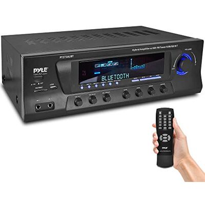 Pyle Bluetooth Stereo Amplifier 300W 4 Channel Receiver with Mic Input Wireless Audio Streaming Home Theater Karaoke System USB SD RCA EQ Control LED Display Pyle Bluetooth Stereo Amplifier 300W 4 Channel Receiver with Mic Input Wireless Audio Streaming Home Theater Karaoke System USB SD RCA EQ Control LED Display