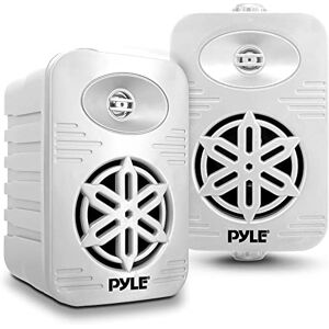 Pyle Indoor Outdoor Speaker Pair, 300W Dual Waterproof 10cm 2-Way Full Range Sound System with 1cm High Compliance Polymer Tweeter, Wall Mounted Bluetooth FM Portable Audio System, White Pyle Indoor Outdoor Speaker Pair, 300W Dual Waterproof 10cm 2-Way Full Range Sound System with 1cm High Compliance Polymer Tweeter, Wall Mounted Bluetooth FM Portable Audio System, White