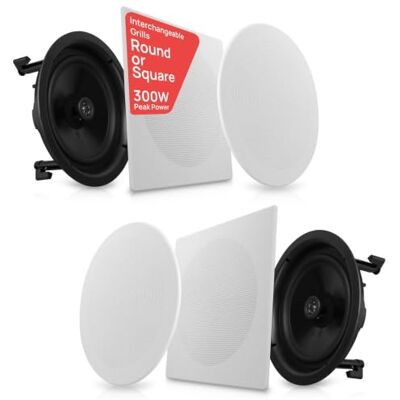 Pyle Ceiling Speaker, Built-in Speaker, Bluetooth Ceiling Speaker, 300 W 2-Way Speaker, Wall Speaker, Flat Speaker System Mounting, Interchangeable Round/Square Grid Pyle Ceiling Speaker, Built-in Speaker, Bluetooth Ceiling Speaker, 300 W 2-Way Speaker, Wall Speaker, Flat Speaker System Mounting, Interchangeable Round/Square Grid
