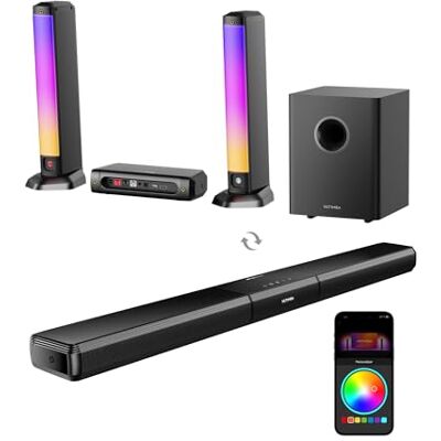 ULTIMEA 5.1ch Sound Bar w/Dolby Atmos, Surround Sound System Soundbar for Smart TV with Subwoofer, Detachable PC Soundbar with RGB Light, App Control, 320W Peak Power, HDMI eARC/OPT/AUX/BT, Apollo S80 ULTIMEA 5.1ch Sound Bar w/Dolby Atmos, Surround Sound System Soundbar for Smart TV with Subwoofer, Detachable PC Soundbar with RGB Light, App Control, 320W Peak Power, HDMI eARC/OPT/AUX/BT, Apollo S80