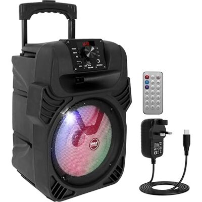 Pyle Portable Bluetooth PA Speaker 400W – 8 Inch Subwoofer, Rechargeable Party Speaker with LED Lights, Mic Input, USB MP3 FM Radio, Remote Control for Karaoke Events and Outdoor Use Pyle Portable Bluetooth PA Speaker 400W – 8 Inch Subwoofer, Rechargeable Party Speaker with LED Lights, Mic Input, USB MP3 FM Radio, Remote Control for Karaoke Events and Outdoor Use