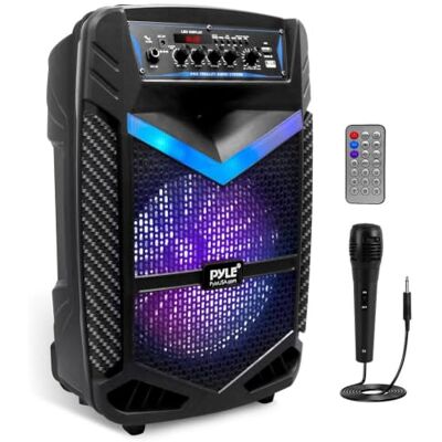 Pyle Portable Bluetooth PA Speaker System 600W Rechargeable Outdoor Bluetooth Speaker Portable PA System w/ 10” Subwoofer 1” Tweeter, Recording Function, Mic In Party Lights USB/SD Radio Pyle Portable Bluetooth PA Speaker System 600W Rechargeable Outdoor Bluetooth Speaker Portable PA System w/ 10” Subwoofer 1” Tweeter, Recording Function, Mic In Party Lights USB/SD Radio