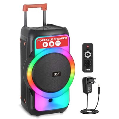 Pyle Bluetooth PA System – 160W Portable Party Speaker with Rechargeable Battery, Mic Inputs & LED Lights, Powerful Bass & Clear Treble for Karaoke, Events, Fitness, Classes, Outdoor Gatherings Pyle Bluetooth PA System – 160W Portable Party Speaker with Rechargeable Battery, Mic Inputs & LED Lights, Powerful Bass & Clear Treble for Karaoke, Events, Fitness, Classes, Outdoor Gatherings