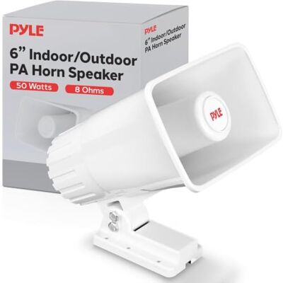 Pyle PA Horn Speaker Indoor Outdoor, 15.24cm 8 Ohm 50W Peak Wall Mount Loudspeaker with Bracket, Public Address System, Emergency Audio, PA Speaker for School Warehouse Alarm Use, White Pyle PA Horn Speaker Indoor Outdoor, 15.24cm 8 Ohm 50W Peak Wall Mount Loudspeaker with Bracket, Public Address System, Emergency Audio, PA Speaker for School Warehouse Alarm Use, White