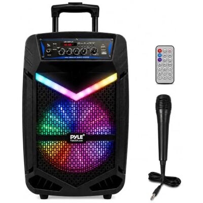 Pyle , Portable PA Speaker, Bluetooth- Loudspeakers, 600W Rechargeable w/ 10” Subwoofer 1” Tweeter, Pa System w/Wireless Microphone, Dj Speakers, w/Recording Function/Mic Input/Lights/USB/SD/Radio Pyle , Portable PA Speaker, Bluetooth- Loudspeakers, 600W Rechargeable w/ 10” Subwoofer 1” Tweeter, Pa System w/Wireless Microphone, Dj Speakers, w/Recording Function/Mic Input/Lights/USB/SD/Radio