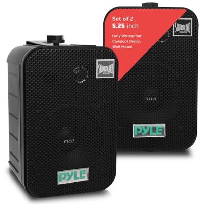 Pyle Dual Waterproof Outdoor Speaker System 5.25''/13.3cm, Pair of Weatherproof Wall/Spring Loaded Speaker Terminal w/Heavy Duty Grill, Universal Mount, For Pool, Patio, & Indoor Use (Black) Pyle Dual Waterproof Outdoor Speaker System 5.25''/13.3cm, Pair of Weatherproof Wall/Spring Loaded Speaker Terminal w/Heavy Duty Grill, Universal Mount, For Pool, Patio, & Indoor Use (Black)