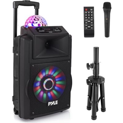 Pyle 12" Portable PA Speaker Bluetooth Party Speaker 700W with Microphone Rechargeable Battery Karaoke System with LED Lights USB SD FM Radio Pyle 12" Portable PA Speaker Bluetooth Party Speaker 700W with Microphone Rechargeable Battery Karaoke System with LED Lights USB SD FM Radio