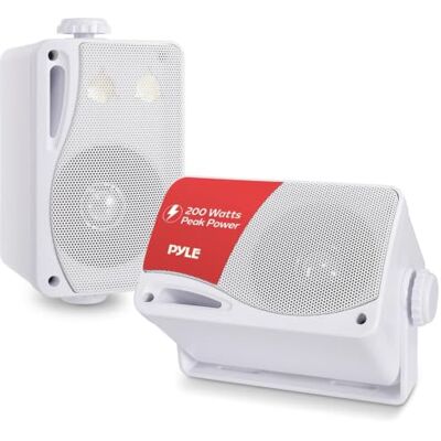 Pyle 3-Way Weatherproof Outdoor Speaker Set 3.5 Inch 200W Pair of Marine Grade Mount Speakers in a Heavy Duty ABS Enclosure Grill Home, Boat, Poolside, Patio, Indoor Outdoor Use Pyle 3-Way Weatherproof Outdoor Speaker Set 3.5 Inch 200W Pair of Marine Grade Mount Speakers in a Heavy Duty ABS Enclosure Grill Home, Boat, Poolside, Patio, Indoor Outdoor Use