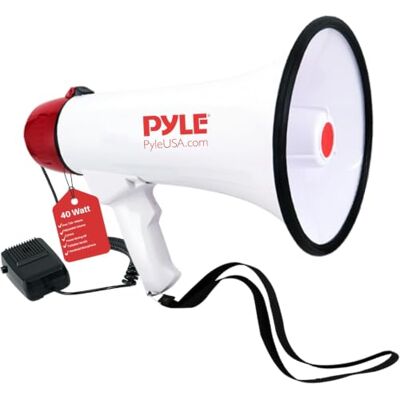 Pyle Megaphone with Siren – 40W Loud PA Speaker with Detachable Mic, Clear Sound, Volume Control & Ergonomic Grip – For Emergency, Sports, School & Outdoor Use Pyle Megaphone with Siren – 40W Loud PA Speaker with Detachable Mic, Clear Sound, Volume Control & Ergonomic Grip – For Emergency, Sports, School & Outdoor Use