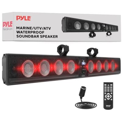 Pyle 46" Waterproof Marine Sound Bar Speaker – Bluetooth ATV UTV Audio IPX5 Weather-Resistant, 360W Peak Power, 8x4" Woofers, 2x1" Tweeters, RGB Lighting, USB & AUX Playback, Aluminium Alloy Build Pyle 46" Waterproof Marine Sound Bar Speaker – Bluetooth ATV UTV Audio IPX5 Weather-Resistant, 360W Peak Power, 8x4" Woofers, 2x1" Tweeters, RGB Lighting, USB & AUX Playback, Aluminium Alloy Build