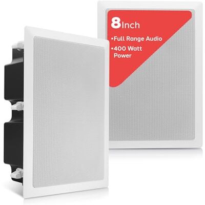Pyle In Wall Ceiling Speakers 8 Inch Pair 400W Enclosed Flush Mount Home Titanium Tweeter, Frequency Response 50Hz-20KHz, 4-8 Ohm Impedance, Vented Bass Reflex Design Pyle In Wall Ceiling Speakers 8 Inch Pair 400W Enclosed Flush Mount Home Titanium Tweeter, Frequency Response 50Hz-20KHz, 4-8 Ohm Impedance, Vented Bass Reflex Design
