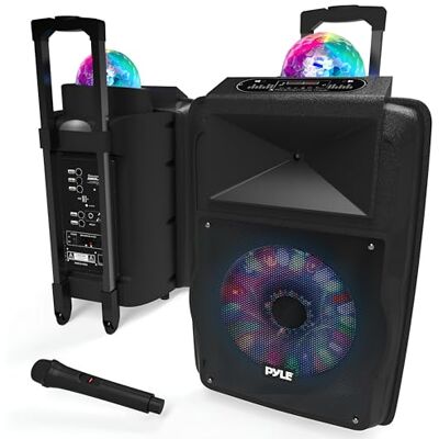 Pyle 12" Portable PA Speaker Bluetooth Party Speaker 700W with Microphone Rechargeable Battery Karaoke System with LED Lights USB SD FM Radio Pyle 12" Portable PA Speaker Bluetooth Party Speaker 700W with Microphone Rechargeable Battery Karaoke System with LED Lights USB SD FM Radio