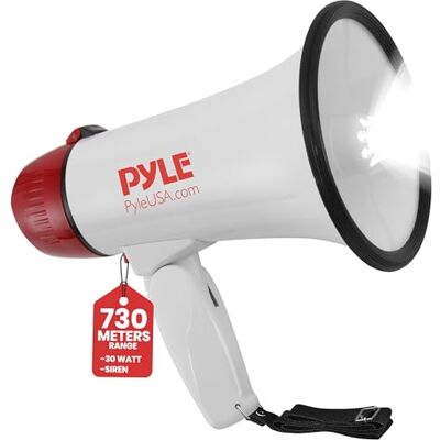 Pyle Megaphone Speaker with Siren, 30W Loud Portable Bullhorn PA System with Adjustable Volume, LED Lights and Built in Siren, Ideal for Sports, Cheerleading, Coaches, Safety Drills and More Pyle Megaphone Speaker with Siren, 30W Loud Portable Bullhorn PA System with Adjustable Volume, LED Lights and Built in Siren, Ideal for Sports, Cheerleading, Coaches, Safety Drills and More