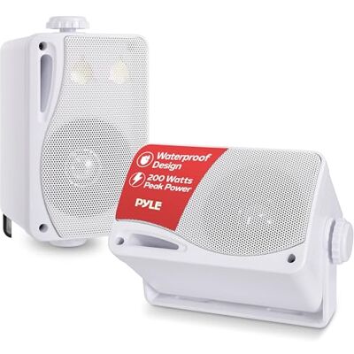 Pyle 3-Way Weatherproof Outdoor Speaker Set 8.89cm 200W Pair of Marine Grade Mount Speakers in a Heavy Duty ABS Enclosure Grill Home, Boat, Poolside, Patio, Indoor Outdoor Use -PLMR24 (White) Pyle 3-Way Weatherproof Outdoor Speaker Set 8.89cm 200W Pair of Marine Grade Mount Speakers in a Heavy Duty ABS Enclosure Grill Home, Boat, Poolside, Patio, Indoor Outdoor Use -PLMR24 (White)