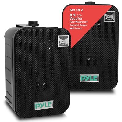 Pyle Dual Waterproof Outdoor Speaker System, 9cm Pair of Weatherproof Wall / Ceiling Mounted Speakers w/ Heavy Duty Grill, Universal Mount For Use in the Pool, Patio, Indoor (Black) Pyle Dual Waterproof Outdoor Speaker System, 9cm Pair of Weatherproof Wall / Ceiling Mounted Speakers w/ Heavy Duty Grill, Universal Mount For Use in the Pool, Patio, Indoor (Black)