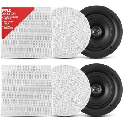 Pyle In-Wall/in-Ceiling Speaker, 20.3cm Dual Stereo Speakers, 250 Watt, 2-Way Full Range, Flush Mount Design, Changeable Round & Square Grills, White (Pair) Pyle In-Wall/in-Ceiling Speaker, 20.3cm Dual Stereo Speakers, 250 Watt, 2-Way Full Range, Flush Mount Design, Changeable Round & Square Grills, White (Pair)