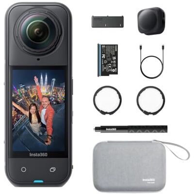 Insta360 X5 Essentials Bundle-8K 360° Waterproof Action Camera Includes Selfie Stick, Extra Battery, Quick Charge Case, Standard Lens Protectors, Lens Cap, Case Insta360 X5 Essentials Bundle-8K 360° Waterproof Action Camera Includes Selfie Stick, Extra Battery, Quick Charge Case, Standard Lens Protectors, Lens Cap, Case