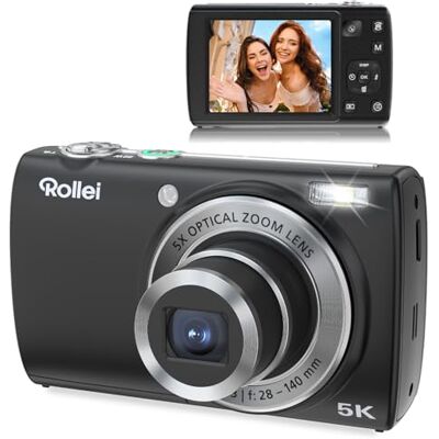 Rollei Powerflex Compact Digital Camera, 64MP 5K Photo Digicam with Dual-Lens 5X Digital Camera Autofocus with 2,8“ Touch-Screen Portable Selfiecamera for Travel Vlogging Black Cam for Kids Teens Rollei Powerflex Compact Digital Camera, 64MP 5K Photo Digicam with Dual-Lens 5X Digital Camera Autofocus with 2,8“ Touch-Screen Portable Selfiecamera for Travel Vlogging Black Cam for Kids Teens