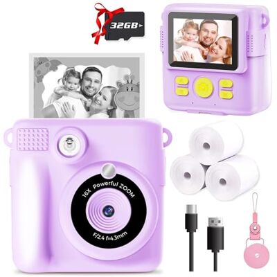Woobroo Kids Camera Instant Print 1080P HD Video & Instant Camera for Kids with 32GB Card & 3 Rolls Paper, Selfie Digital Camara Christmas Birthday Funny Toys Gifts for 3-12 Years Old Girls & Boys-Purple Woobroo Kids Camera Instant Print 1080P HD Video & Instant Camera for Kids with 32GB Card & 3 Rolls Paper, Selfie Digital Camara Christmas Birthday Funny Toys Gifts for 3-12 Years Old Girls & Boys-Purple