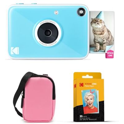 Kodak Printomatic+ Instant Print Digital Camera Starter Bundle + Carrying Case (Pink) + Zink 20pk Sticky-Back Photo Paper 10MP, Full-Color Photos, GB LED Status Indicator Blue Kodak Printomatic+ Instant Print Digital Camera Starter Bundle + Carrying Case (Pink) + Zink 20pk Sticky-Back Photo Paper 10MP, Full-Color Photos, GB LED Status Indicator Blue