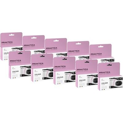 Praktica Single Use Disposable Camera Pink 27 Shots Colour Film Pack of 10 for weddings, gatherings, travel & more Praktica Single Use Disposable Camera Pink 27 Shots Colour Film Pack of 10 for weddings, gatherings, travel & more