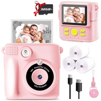 Woobroo Kids Camera Instant Print 1080P HD Video & Instant Camera for Kids with 32GB Card & 3 Rolls Paper, Selfie Digital Camara Christmas Birthday Funny Toys Gifts for 3-12 Years Old Girls & Boys-Pink Woobroo Kids Camera Instant Print 1080P HD Video & Instant Camera for Kids with 32GB Card & 3 Rolls Paper, Selfie Digital Camara Christmas Birthday Funny Toys Gifts for 3-12 Years Old Girls & Boys-Pink