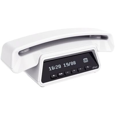 Alcatel ePure Premium Cordless Phone DECT With Answering Machine Classic Design Smart Display Base Large Graphic Display Handsfree Call Barring White Alcatel ePure Premium Cordless Phone DECT With Answering Machine Classic Design Smart Display Base Large Graphic Display Handsfree Call Barring White