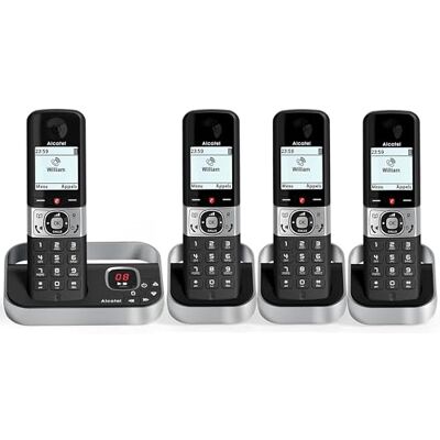 Alcatel F890 Voice Quad Cordless Phone DECT With Answering Machine High Resolution Graphical Display Handsfree Call Barring VIP Ringtone 50 Min Answering Machine 4 Handsets Black/Grey Alcatel F890 Voice Quad Cordless Phone DECT With Answering Machine High Resolution Graphical Display Handsfree Call Barring VIP Ringtone 50 Min Answering Machine 4 Handsets Black/Grey