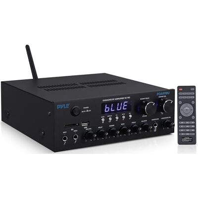 Pyle Bluetooth HD Home Audio Amplifier Receiver Stereo 300W Dual Channel Sound Audio System, MP3, USB, SD, AUX, RCA, MIC, Headphone, FM, LED, Reverb Delay, for Home Theater Speakers, Studio PDA99BU Pyle Bluetooth HD Home Audio Amplifier Receiver Stereo 300W Dual Channel Sound Audio System, MP3, USB, SD, AUX, RCA, MIC, Headphone, FM, LED, Reverb Delay, for Home Theater Speakers, Studio PDA99BU