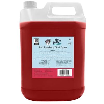 Mr Cool It Red Strawberry Slush Syrup 5L Reduced Sugar Frozen Drink Mix, 6:1 Concentrate, Suitable for All SLUSHI Machines, Vegan, Halal & Gluten Free Mr Cool It Red Strawberry Slush Syrup 5L Reduced Sugar Frozen Drink Mix, 6:1 Concentrate, Suitable for All SLUSHI Machines, Vegan, Halal & Gluten Free